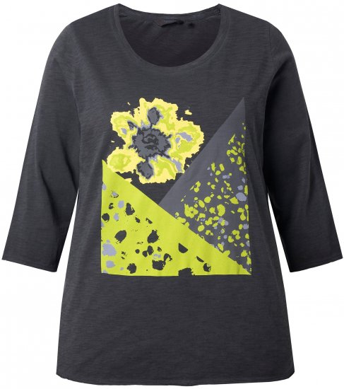 Ulla Popken Graphic Patch Print 3/4 Sleeve T-Shirt Black - Camisetas - 