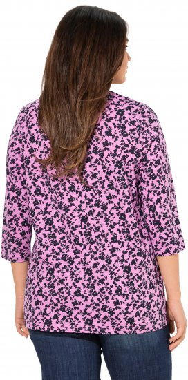 Ulla Popken Floral 3/4 Sleeve V-Neck A-Line Tee Amethyst - Camisetas - 