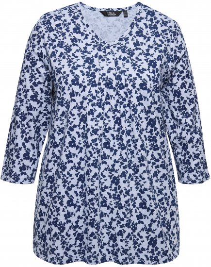 Ulla Popken Floral 3/4 Sleeve V-Neck A-Line Tee Blue - Camisetas - 