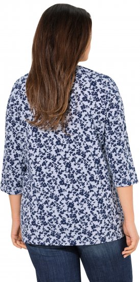 Ulla Popken Floral 3/4 Sleeve V-Neck A-Line Tee Blue - Camisetas - 