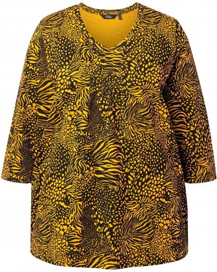 Ulla Popken Animal Print 3/4 Sleeve V-Neck Tee Neon Orange - Camisetas - 