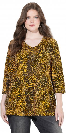 Ulla Popken Animal Print 3/4 Sleeve V-Neck Tee Neon Orange - Camisetas - 