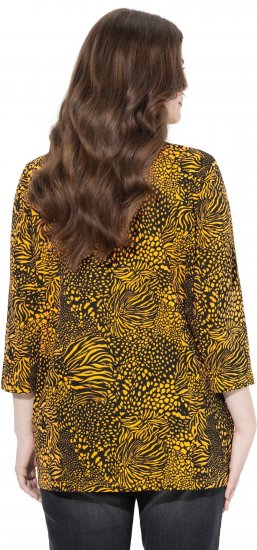 Ulla Popken Animal Print 3/4 Sleeve V-Neck Tee Neon Orange - Camisetas - 
