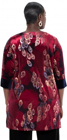 Ulla Popken Velvet Peacock Feather 3/4 Sleeve Tunic Blouse Wine Red - Camisetas - 