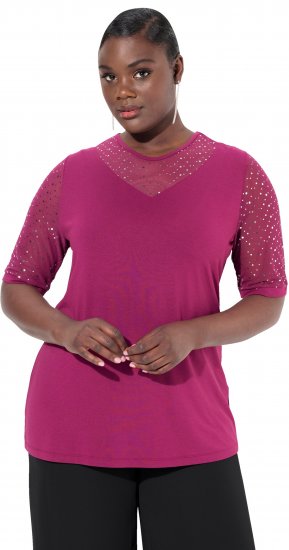 Ulla Popken Sequined Mesh Sleeve Blouse Aubergine - Camisetas - 
