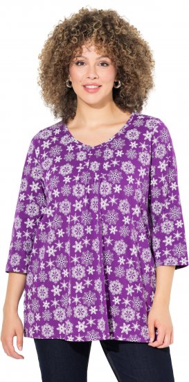 Ulla Popken Snowflake Print 3/4 Sleeve A-Line Tee Dark Purple - Camisetas estampadas para mujer - 