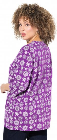 Ulla Popken Snowflake Print 3/4 Sleeve A-Line Tee Dark Purple - Camisetas estampadas para mujer - 