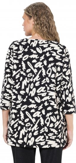 Ulla Popken Scribble Print Square Neck 3/4 Sleeve Tee Black - Camisetas estampadas para mujer - 