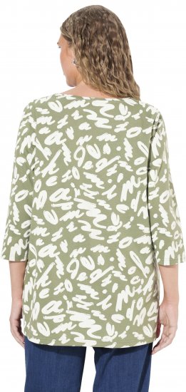 Ulla Popken Scribble Print Square Neck 3/4 Sleeve Tee Sage Green - Camisetas estampadas para mujer - 