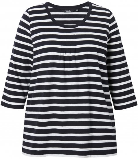 Ulla Popken Striped 3/4 Sleeve A-Line Tee Black - Camisetas - 