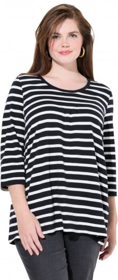 Ulla Popken Striped 3/4 Sleeve A-Line Tee Black - Camisetas - 