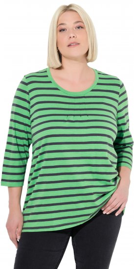 Ulla Popken Striped 3/4 Sleeve A-Line Tee Apple Green - Camisetas - 