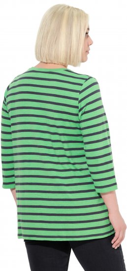 Ulla Popken Striped 3/4 Sleeve A-Line Tee Apple Green - Camisetas - 