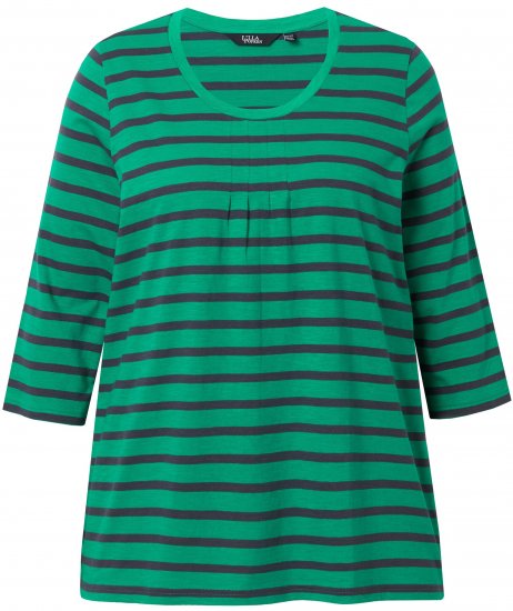 Ulla Popken Striped 3/4 Sleeve A-Line Tee Moss Green - Camisetas - 
