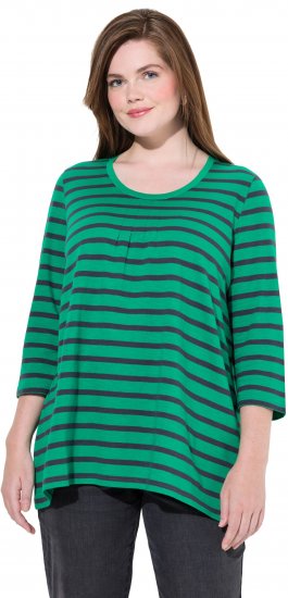 Ulla Popken Striped 3/4 Sleeve A-Line Tee Moss Green - Camisetas - 