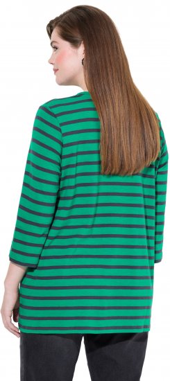 Ulla Popken Striped 3/4 Sleeve A-Line Tee Moss Green - Camisetas - 