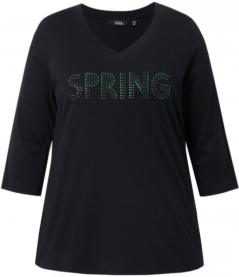 Ulla Popken SPRING Studded 3/4 Sleeve Tee Black - Camisetas - 