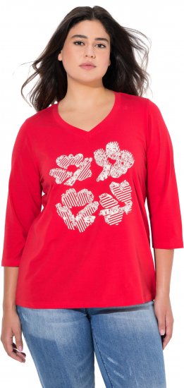Ulla Popken Floral Graphic V-Neck Tee Lychee - Camisetas estampadas para mujer - 
