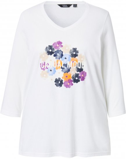 Ulla Popken Casual Mood Floral V-Neck Tee Off-White - Camisetas - 