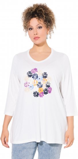 Ulla Popken Casual Mood Floral V-Neck Tee Off-White - Camisetas - 