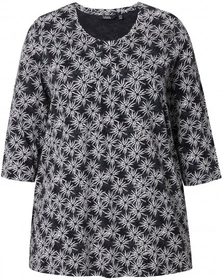 Ulla Popken Graphic Flower A-Line 3/4 Sleeve Tee Black - Camisetas - 