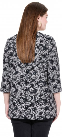 Ulla Popken Graphic Flower A-Line 3/4 Sleeve Tee Black - Camisetas - 