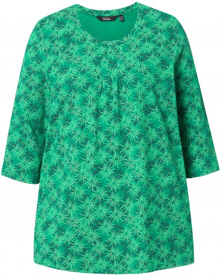 Ulla Popken Graphic Flower A-Line 3/4 Sleeve Tee Moss Green - Camisetas - 