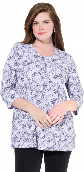 Ulla Popken Graphic Flower A-Line 3/4 Sleeve Tee Lavender - Camisetas - 
