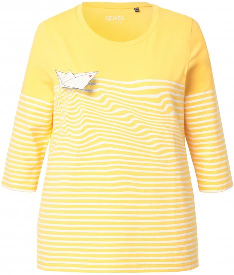 Ulla Popken Paper Boat Print 3/4 Sleeve Tee Sun Yellow - Camisetas estampadas para mujer - 