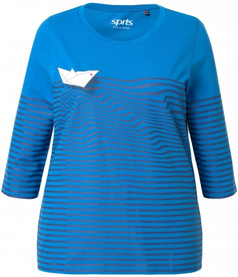 Ulla Popken Paper Boat Print 3/4 Sleeve Tee Pacific Blue - Camisetas estampadas para mujer - 