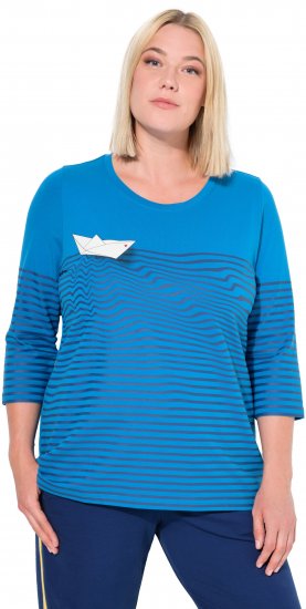 Ulla Popken Paper Boat Print 3/4 Sleeve Tee Pacific Blue - Camisetas estampadas para mujer - 