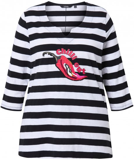 Ulla Popken Chilli Pepper Sequined 3/4 Sleeve Graphic Tee Black - Camisetas - 