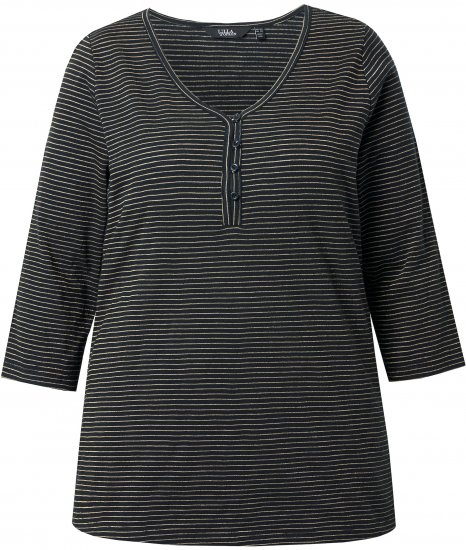 Ulla Popken Glitter Stripe 3/4 Sleeve Tee Anthracite - Camisetas estampadas para mujer - 