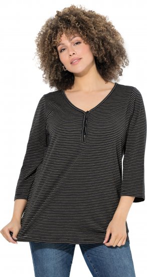 Ulla Popken Glitter Stripe 3/4 Sleeve Tee Anthracite - Camisetas estampadas para mujer - 
