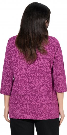 Ulla Popken Pleated Floral Print 3/4 Sleeve Tee Raspberry - Camisetas estampadas para mujer - 