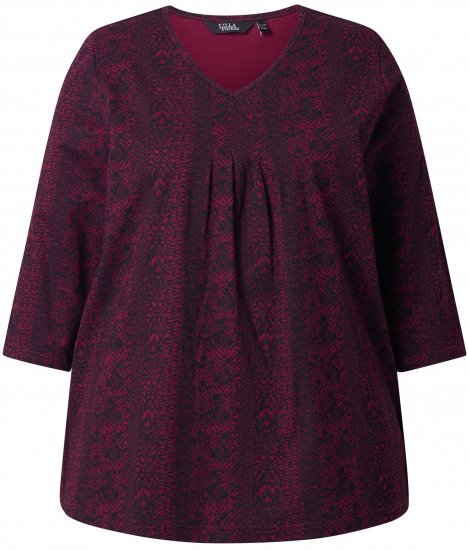 Ulla Popken Mixed Pattern Stripe 3/4 Sleeve Tee Black - Camisetas - 