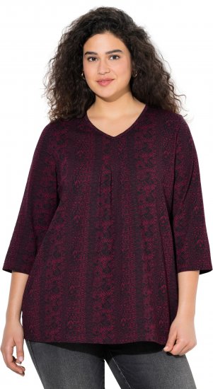 Ulla Popken Mixed Pattern Stripe 3/4 Sleeve Tee Black - Camisetas - 
