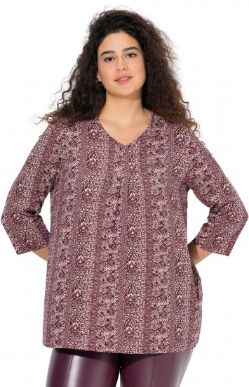 Ulla Popken Mixed Pattern Stripe 3/4 Sleeve Tee Dark Cherry Red - Camisetas - 