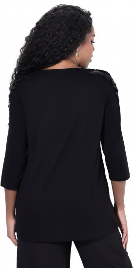 Ulla Popken Flower Epaulet 3/4 Sleeve Top Black - Camisetas estampadas para mujer - 
