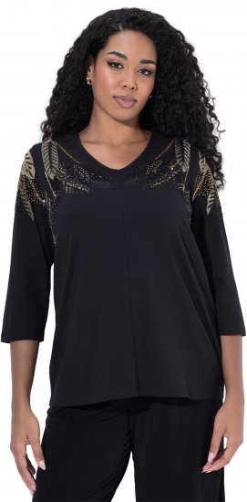 Ulla Popken Feather Beadwork 3/4 Sleeve Top Black - Camisetas estampadas para mujer - 