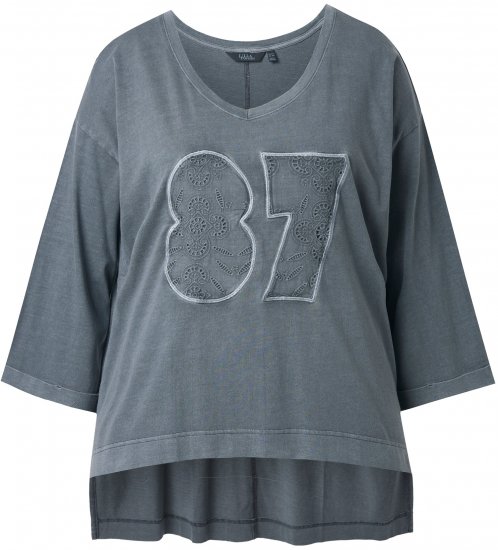 Ulla Popken 87 Applique Oversized Long Sleeve Tee Graphite Grey - Camisetas - 