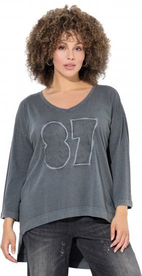 Ulla Popken 87 Applique Oversized Long Sleeve Tee Graphite Grey - Camisetas - 