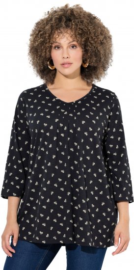Ulla Popken Flower Print 3/4 Sleeve Tee Black - Camisetas - 