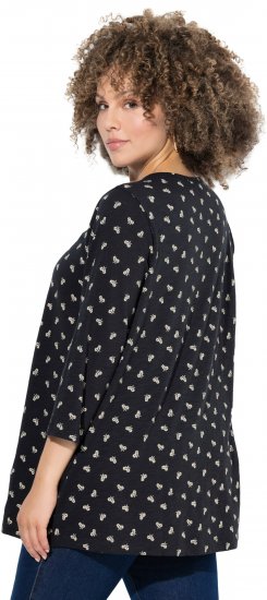 Ulla Popken Flower Print 3/4 Sleeve Tee Black - Camisetas - 