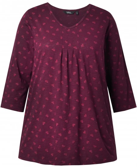 Ulla Popken Flower Print 3/4 Sleeve Tee Dark Ruby - Camisetas - 