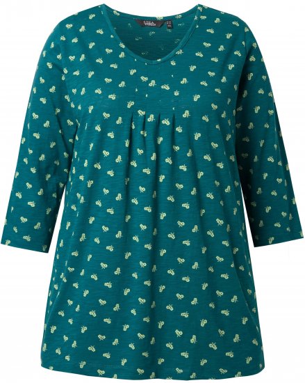 Ulla Popken Flower Print 3/4 Sleeve Tee Teal Green - Camisetas - 