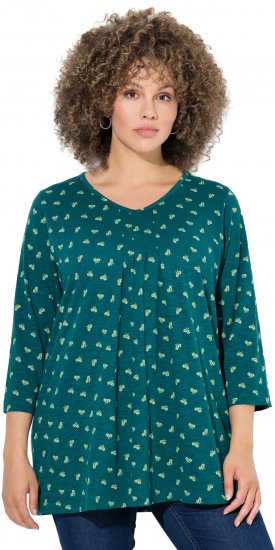Ulla Popken Flower Print 3/4 Sleeve Tee Teal Green - Camisetas - 