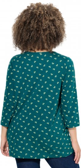 Ulla Popken Flower Print 3/4 Sleeve Tee Teal Green - Camisetas - 