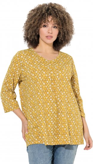 Ulla Popken Graphic Print Pleated 3/4 Sleeve Tee Mocha Brown - Camisetas - 