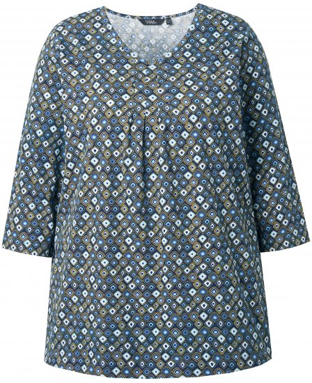Ulla Popken Graphic Print Pleated 3/4 Sleeve Tee Atlantic Blue - Camisetas - 
